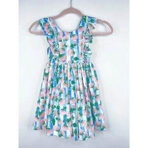 Cynthia Rowley Girls Dress Floral Stripe Blue Pink Green Ruffle Sundress Size 5